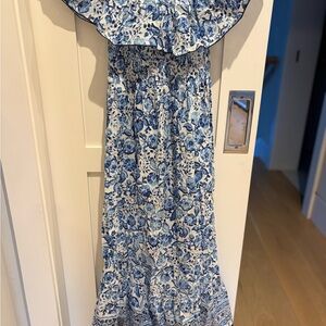 Zara Blue and White Smocked Dress size small. NWOT maxi nation print sleeveless